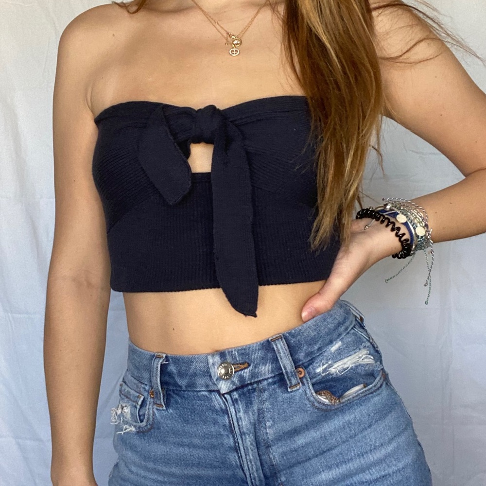 PacSun Navy Sweater Tie Tube Top